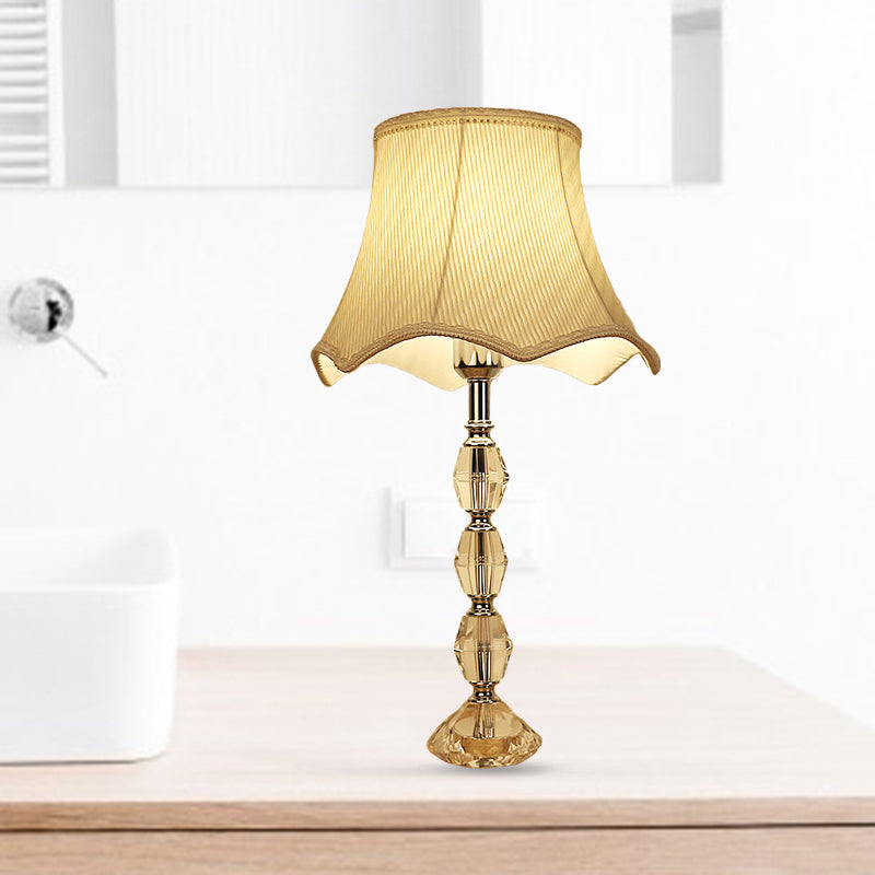 Light Yellow Scalloped Night Light Minimalism Fabric 1 Light Living Room Nightstand Lamp with Crystal Base Clearhalo 'Lamps' 'Table Lamps' Lighting' 326266