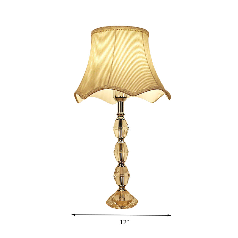 Light Yellow Scalloped Night Light Minimalism Fabric 1 Light Living Room Nightstand Lamp with Crystal Base Clearhalo 'Lamps' 'Table Lamps' Lighting' 326269