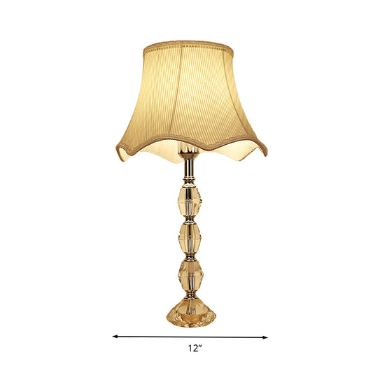 Light Yellow Scalloped Night Light Minimalism Fabric 1 Light Living Room Nightstand Lamp with Crystal Base Clearhalo 'Lamps' 'Table Lamps' Lighting' 326269