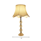 Light Yellow Scalloped Night Light Minimalism Fabric 1 Light Living Room Nightstand Lamp with Crystal Base Clearhalo 'Lamps' 'Table Lamps' Lighting' 326269