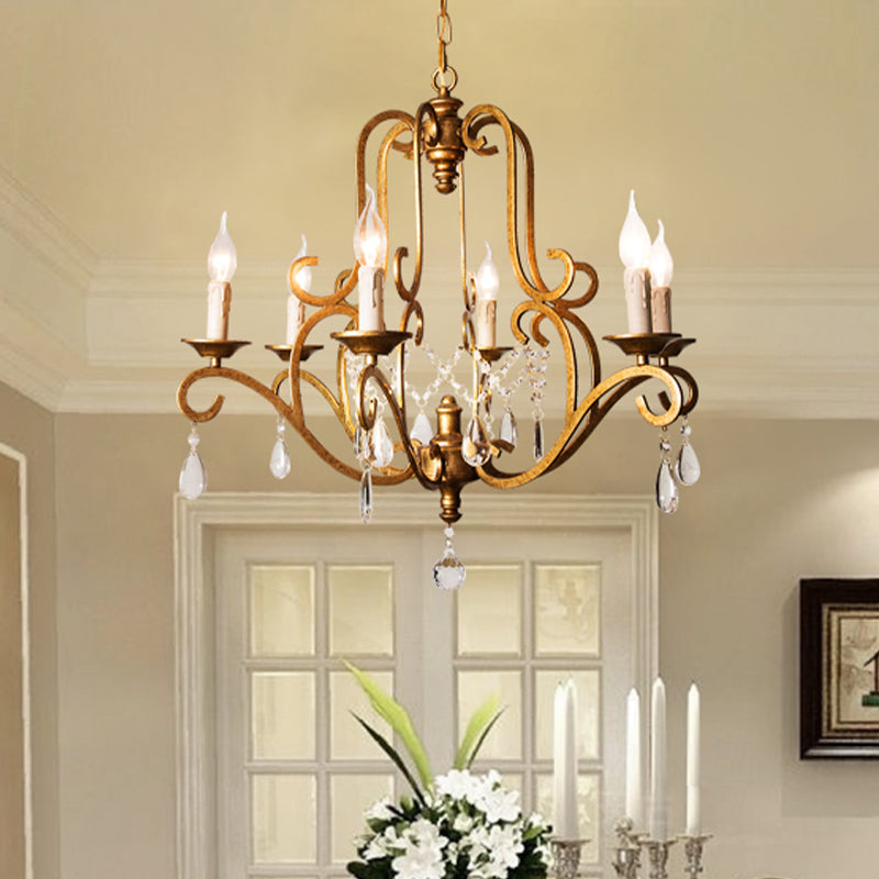 Traditional Candle-Style Chandelier Light 6 Lights Crystal Hanging Lamp Kit in Brass for Kitchen Brass Clearhalo 'Ceiling Lights' 'Chandeliers' Lighting' options 326270_d563982a-2060-4fb9-84f1-e756d5d5d733