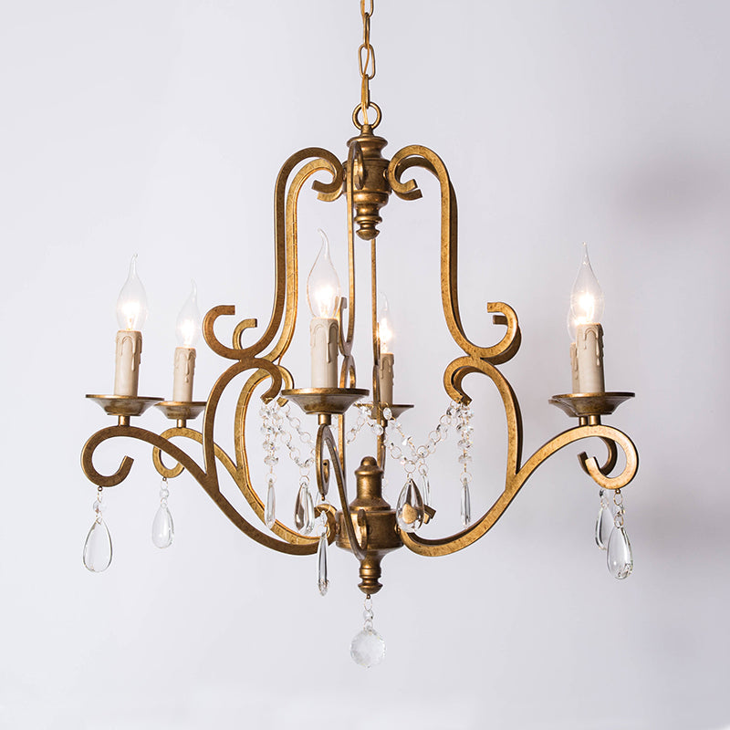 Traditional Candle-Style Chandelier Light 6 Lights Crystal Hanging Lamp Kit in Brass for Kitchen Clearhalo 'Ceiling Lights' 'Chandeliers' Lighting' options 326272