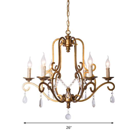 Traditional Candle-Style Chandelier Light 6 Lights Crystal Hanging Lamp Kit in Brass for Kitchen Clearhalo 'Ceiling Lights' 'Chandeliers' Lighting' options 326274