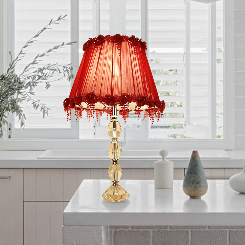 1 Bulb Table Light Traditionalism Flower Prismatic Crystal Night Lamp in Red for Living Room Clearhalo 'Lamps' 'Table Lamps' Lighting' 326281
