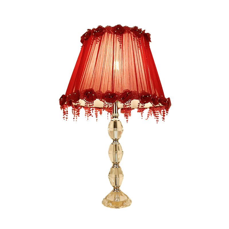 1 Bulb Table Light Traditionalism Flower Prismatic Crystal Night Lamp in Red for Living Room Clearhalo 'Lamps' 'Table Lamps' Lighting' 326282