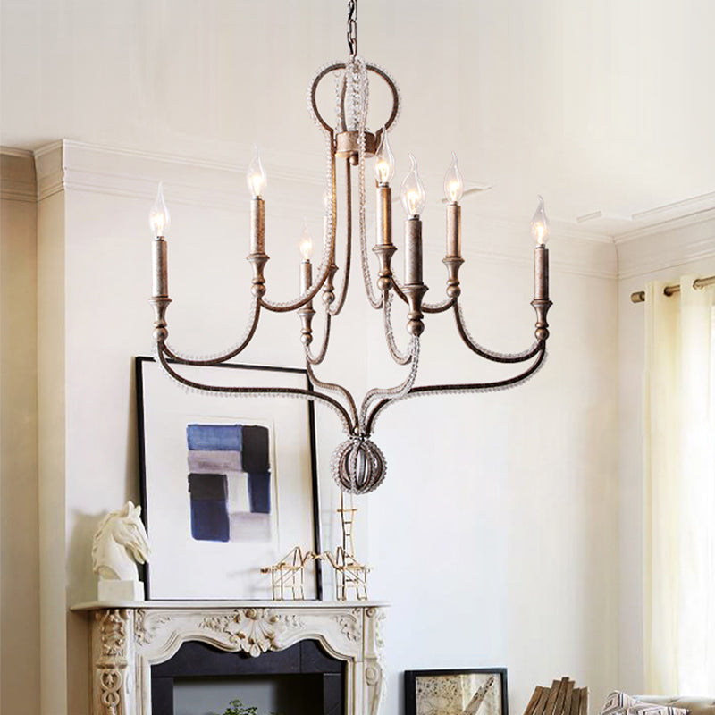 8 Lights Candelabra Chandelier Light Fixture Minimalism Aged Silver Crystal Pendant Clearhalo 'Ceiling Lights' 'Chandeliers' Lighting' options 326285