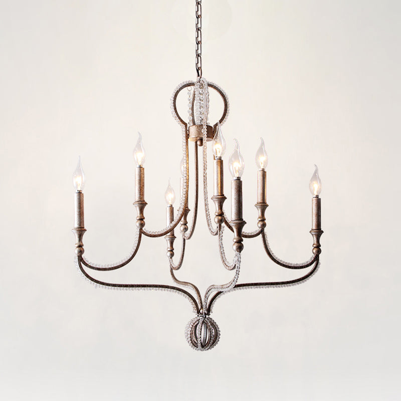 8 Lights Candelabra Chandelier Light Fixture Minimalism Aged Silver Crystal Pendant Clearhalo 'Ceiling Lights' 'Chandeliers' Lighting' options 326287