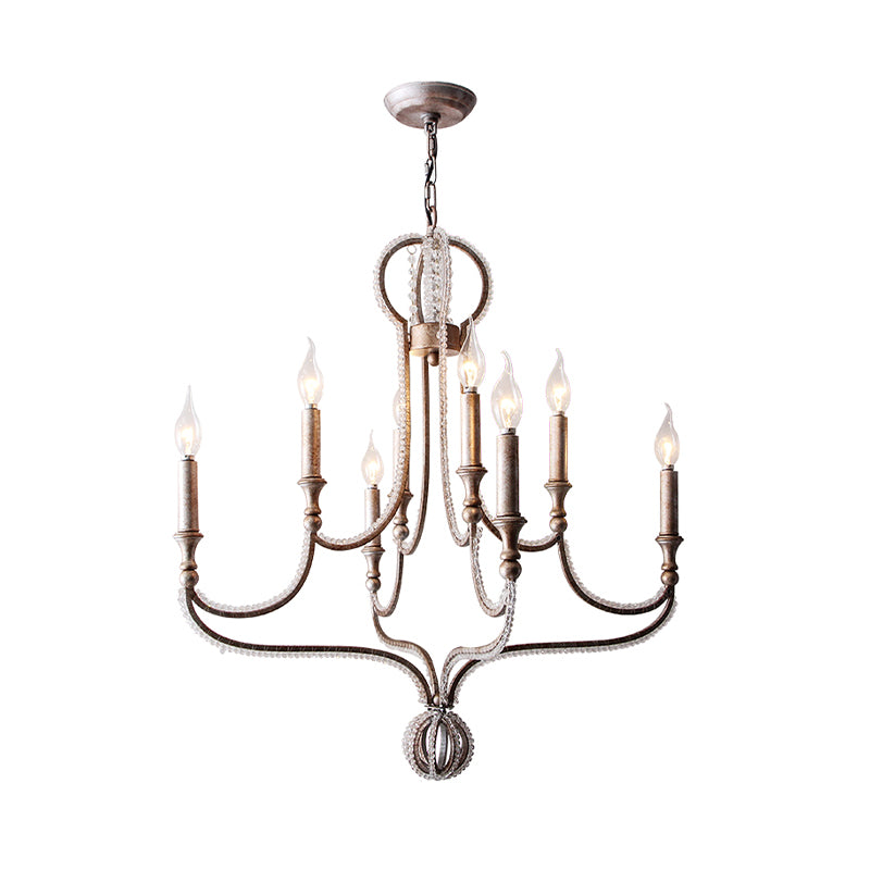 8 Lights Candelabra Chandelier Light Fixture Minimalism Aged Silver Crystal Pendant Clearhalo 'Ceiling Lights' 'Chandeliers' Lighting' options 326288