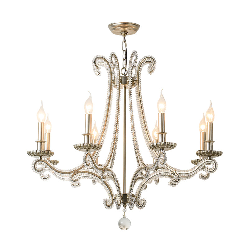 Candlestick Crystal Chandelier Lighting Simple 3/6/8 Lights Living Room Hanging Pendant Light in Silver Clearhalo 'Ceiling Lights' 'Chandeliers' Lighting' options 326301