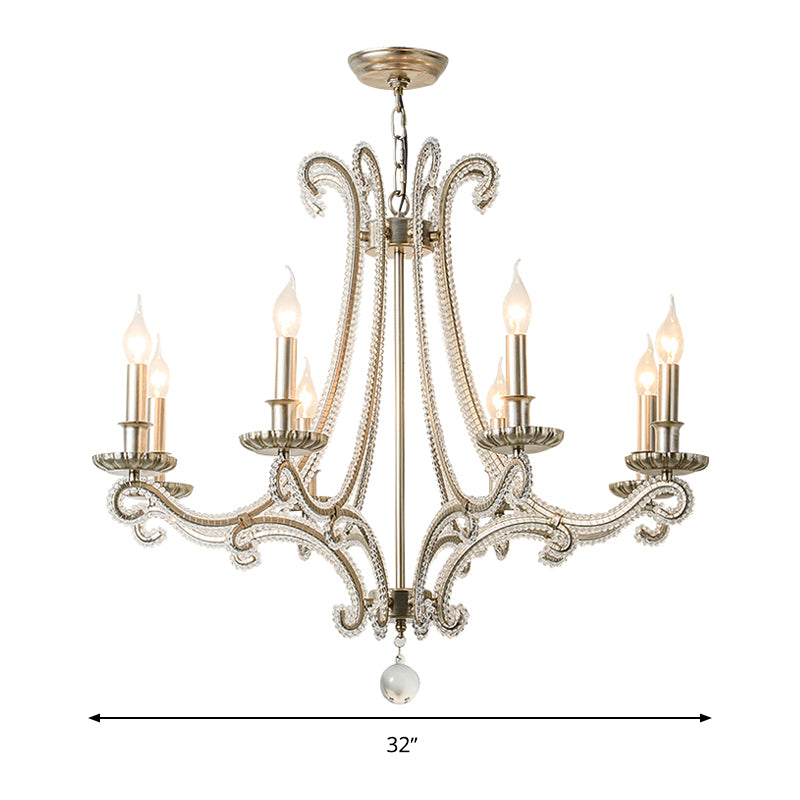 Candlestick Crystal Chandelier Lighting Simple 3/6/8 Lights Living Room Hanging Pendant Light in Silver Clearhalo 'Ceiling Lights' 'Chandeliers' Lighting' options 326302