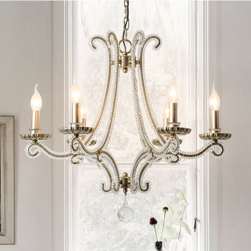 Candlestick Crystal Chandelier Lighting Simple 3/6/8 Lights Living Room Hanging Pendant Light in Silver 6 Silver Clearhalo 'Ceiling Lights' 'Chandeliers' Lighting' options 326303_83e32d92-575a-4627-a354-650dcf5d606e