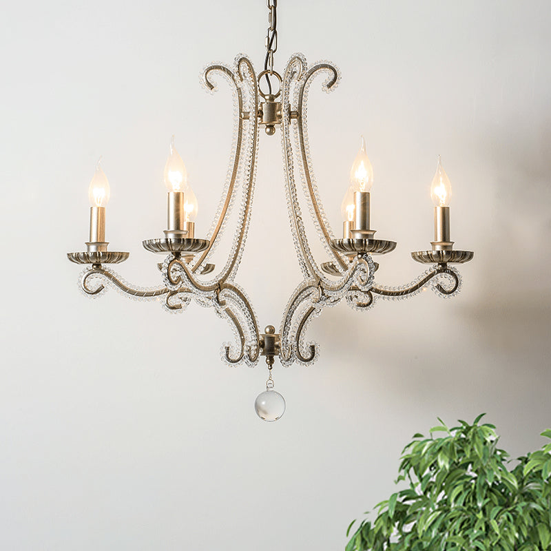 Candlestick Crystal Chandelier Lighting Simple 3/6/8 Lights Living Room Hanging Pendant Light in Silver Clearhalo 'Ceiling Lights' 'Chandeliers' Lighting' options 326304