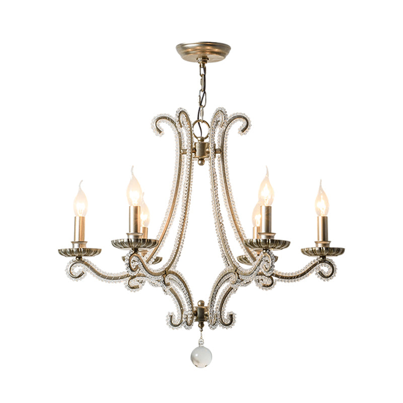 Candlestick Crystal Chandelier Lighting Simple 3/6/8 Lights Living Room Hanging Pendant Light in Silver Clearhalo 'Ceiling Lights' 'Chandeliers' Lighting' options 326305