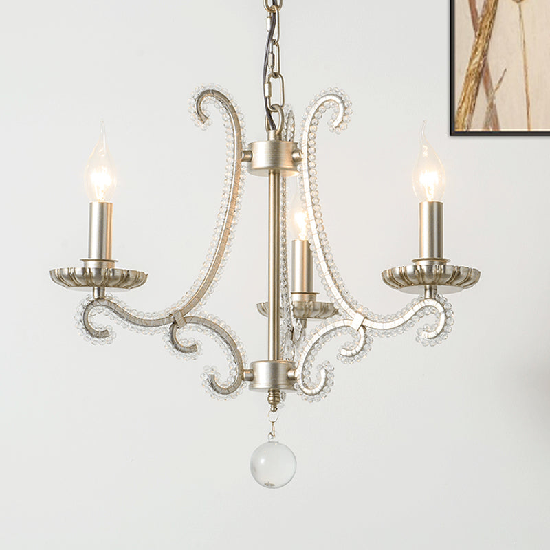 Candlestick Crystal Chandelier Lighting Simple 3/6/8 Lights Living Room Hanging Pendant Light in Silver Clearhalo 'Ceiling Lights' 'Chandeliers' Lighting' options 326307