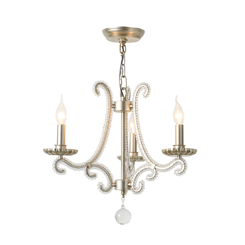 Candlestick Crystal Chandelier Lighting Simple 3/6/8 Lights Living Room Hanging Pendant Light in Silver Clearhalo 'Ceiling Lights' 'Chandeliers' Lighting' options 326309