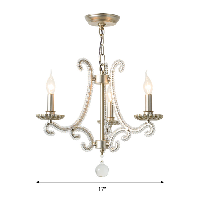 Candlestick Crystal Chandelier Lighting Simple 3/6/8 Lights Living Room Hanging Pendant Light in Silver Clearhalo 'Ceiling Lights' 'Chandeliers' Lighting' options 326310