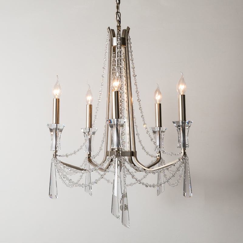 Candle Dining Room Chandelier Lighting Fixture Countryside 5/6 Lights Chrome Drop Pendant Clearhalo 'Ceiling Lights' 'Chandeliers' Lighting' options 326318