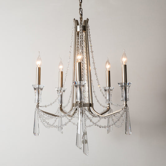 Candle Dining Room Chandelier Lighting Fixture Countryside 5/6 Lights Chrome Drop Pendant Clearhalo 'Ceiling Lights' 'Chandeliers' Lighting' options 326318