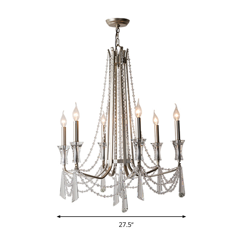 Candle Dining Room Chandelier Lighting Fixture Countryside 5/6 Lights Chrome Drop Pendant Clearhalo 'Ceiling Lights' 'Chandeliers' Lighting' options 326319