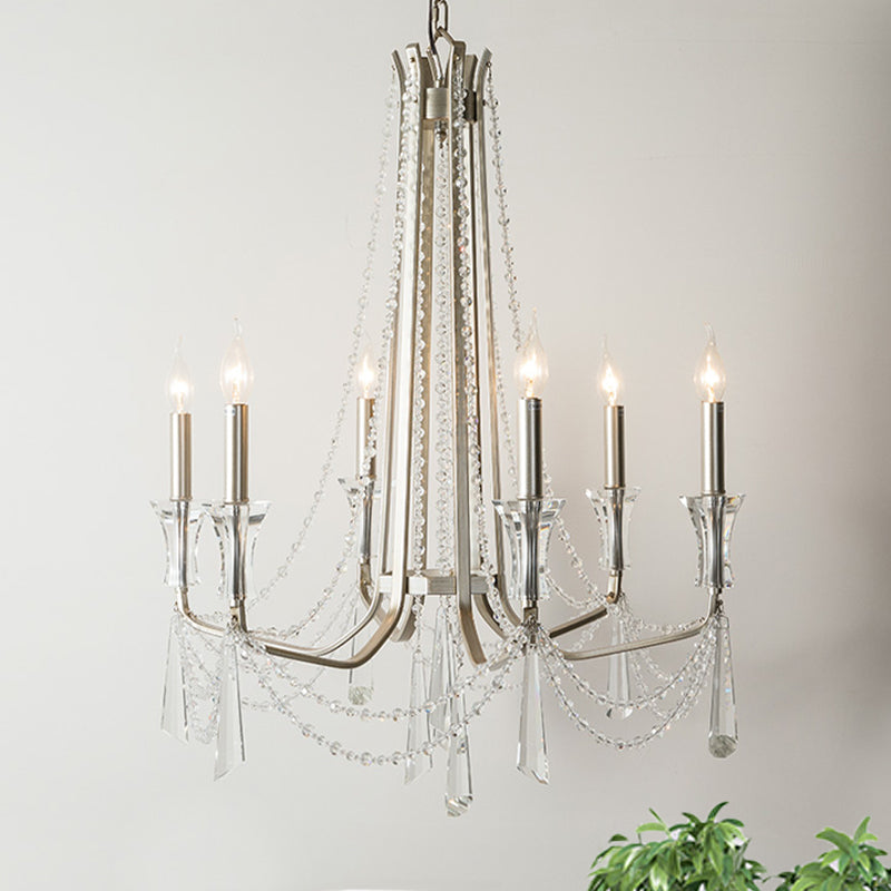 Candle Dining Room Chandelier Lighting Fixture Countryside 5/6 Lights Chrome Drop Pendant Clearhalo 'Ceiling Lights' 'Chandeliers' Lighting' options 326320