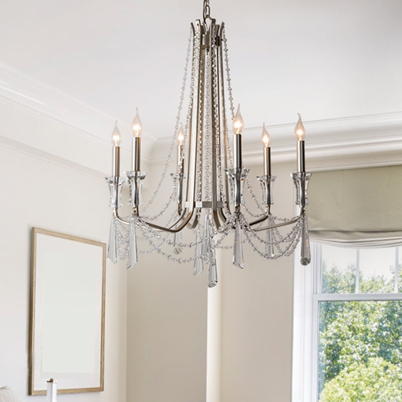 Candle Dining Room Chandelier Lighting Fixture Countryside 5/6 Lights Chrome Drop Pendant Clearhalo 'Ceiling Lights' 'Chandeliers' Lighting' options 326321