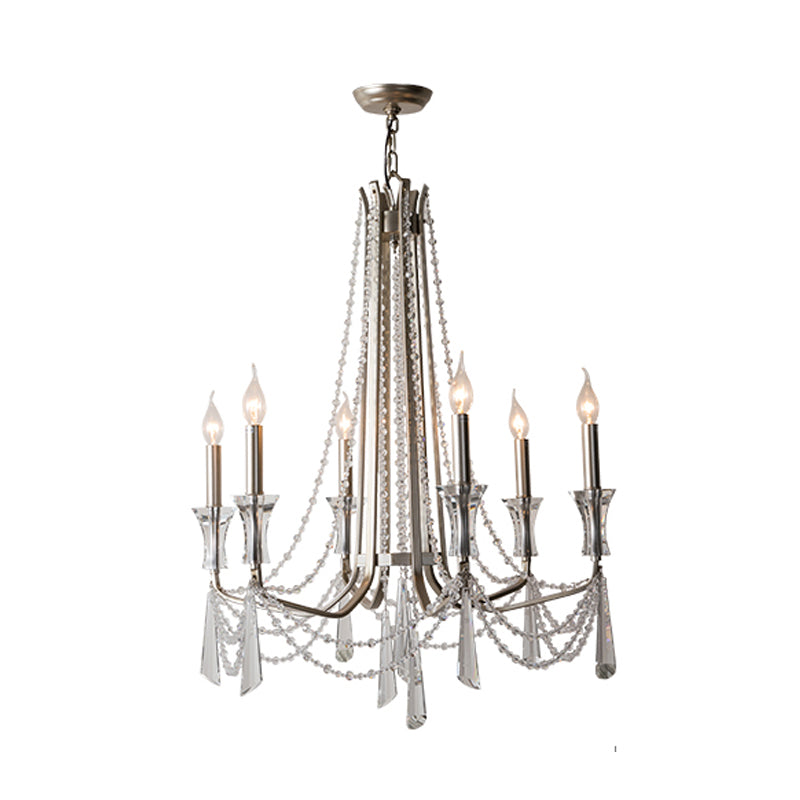 Candle Dining Room Chandelier Lighting Fixture Countryside 5/6 Lights Chrome Drop Pendant Clearhalo 'Ceiling Lights' 'Chandeliers' Lighting' options 326322