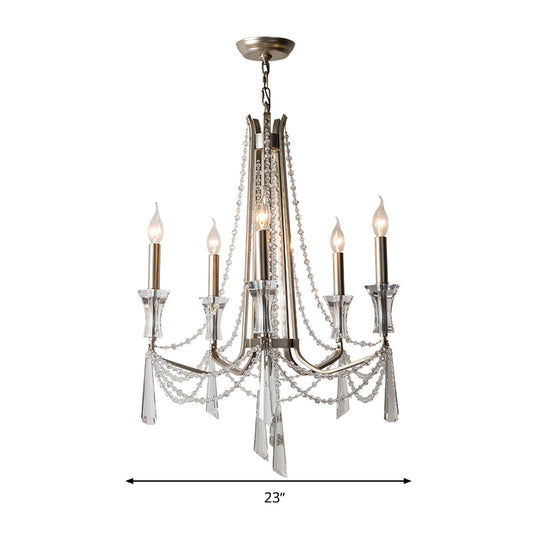 Candle Dining Room Chandelier Lighting Fixture Countryside 5/6 Lights Chrome Drop Pendant Clearhalo 'Ceiling Lights' 'Chandeliers' Lighting' options 326323