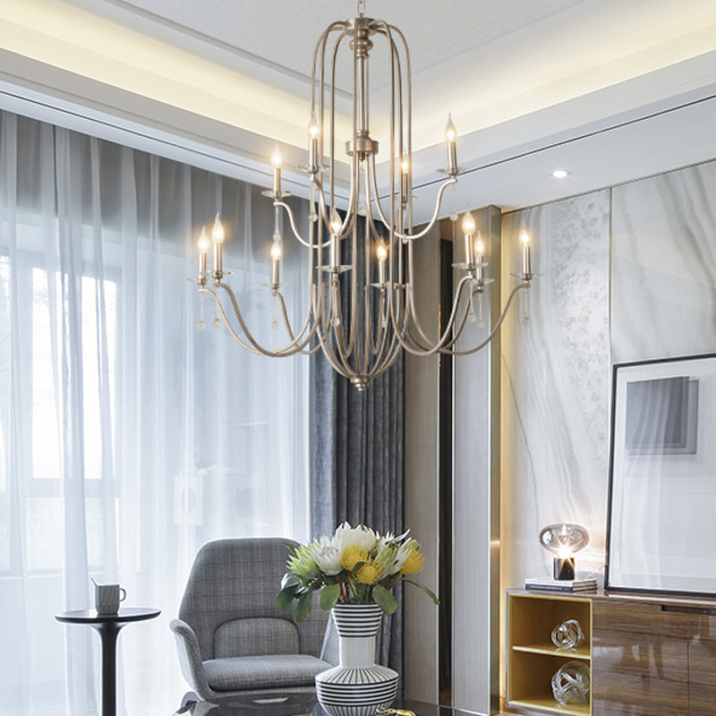 Silver 9/12 Lights Chandelier Lamp Rustic Crystal Layered Suspension Pendant Light for Living Room 12 Silver Clearhalo 'Ceiling Lights' 'Chandeliers' Lighting' options 326324_dfb19286-e2ae-45a4-afef-9c962d50c1f1