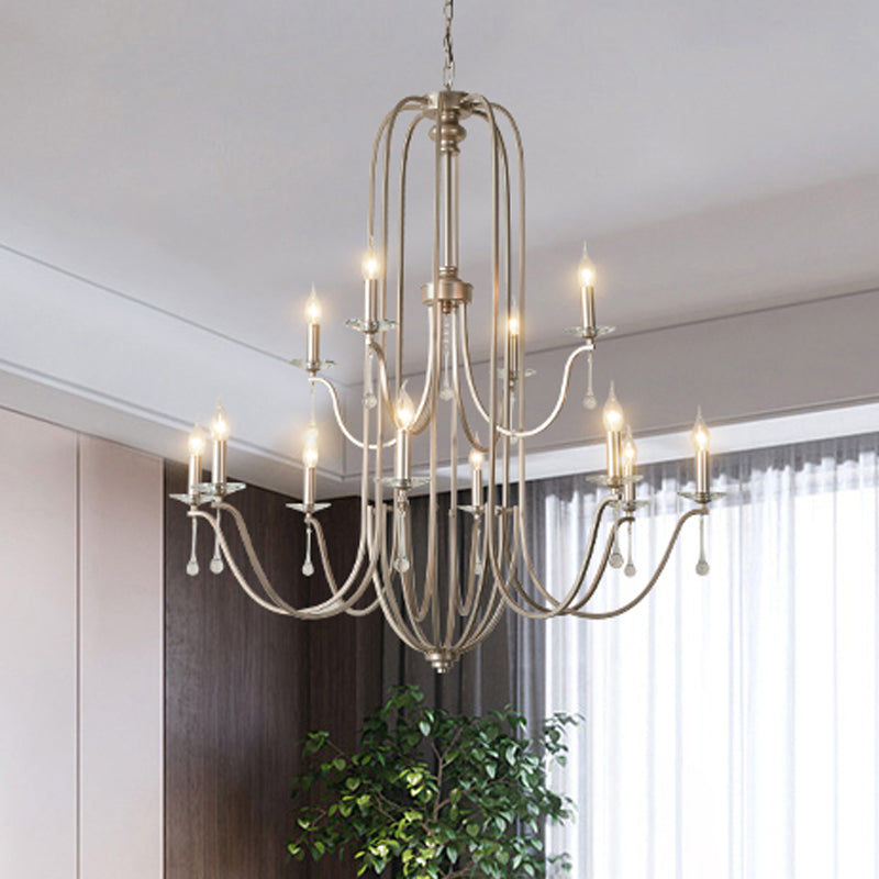 Silver 9/12 Lights Chandelier Lamp Rustic Crystal Layered Suspension Pendant Light for Living Room Clearhalo 'Ceiling Lights' 'Chandeliers' Lighting' options 326325