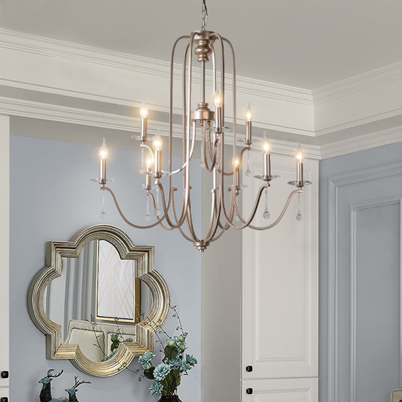 Silver 9/12 Lights Chandelier Lamp Rustic Crystal Layered Suspension Pendant Light for Living Room Clearhalo 'Ceiling Lights' 'Chandeliers' Lighting' options 326330