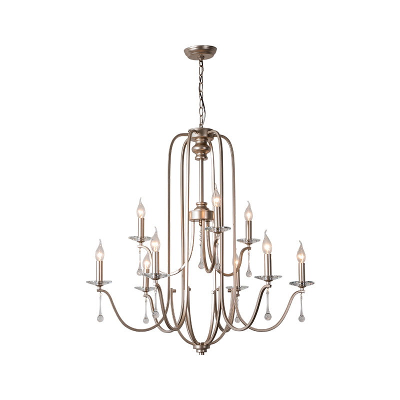 Silver 9/12 Lights Chandelier Lamp Rustic Crystal Layered Suspension Pendant Light for Living Room Clearhalo 'Ceiling Lights' 'Chandeliers' Lighting' options 326331