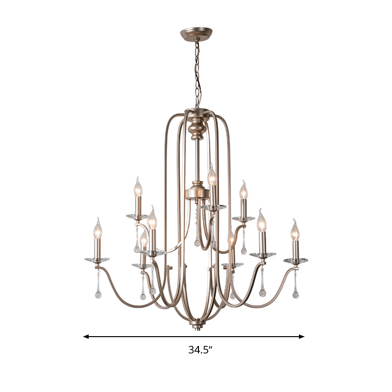 Silver 9/12 Lights Chandelier Lamp Rustic Crystal Layered Suspension Pendant Light for Living Room Clearhalo 'Ceiling Lights' 'Chandeliers' Lighting' options 326332