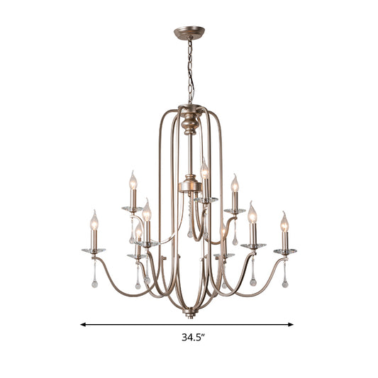 Silver 9/12 Lights Chandelier Lamp Rustic Crystal Layered Suspension Pendant Light for Living Room Clearhalo 'Ceiling Lights' 'Chandeliers' Lighting' options 326332