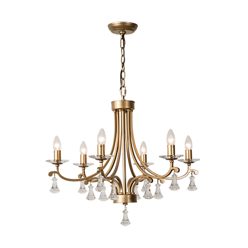 Brass Curvy Chandelier Pendant Light Rural Crystal 6/9 Lights Living Room Suspension Lighting Fixture Clearhalo 'Ceiling Lights' 'Chandeliers' Lighting' options 326340