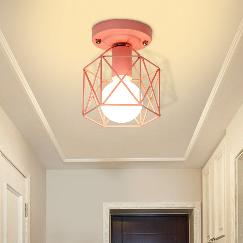 White/Pink/Green Metal Frame Ceiling Mounted Light Minimalism 1 Light Ceiling Light Flush Mount for Cloakroom Clearhalo 'Ceiling Lights' 'Close To Ceiling Lights' 'Close to ceiling' 'Flush mount' Lighting' 326346