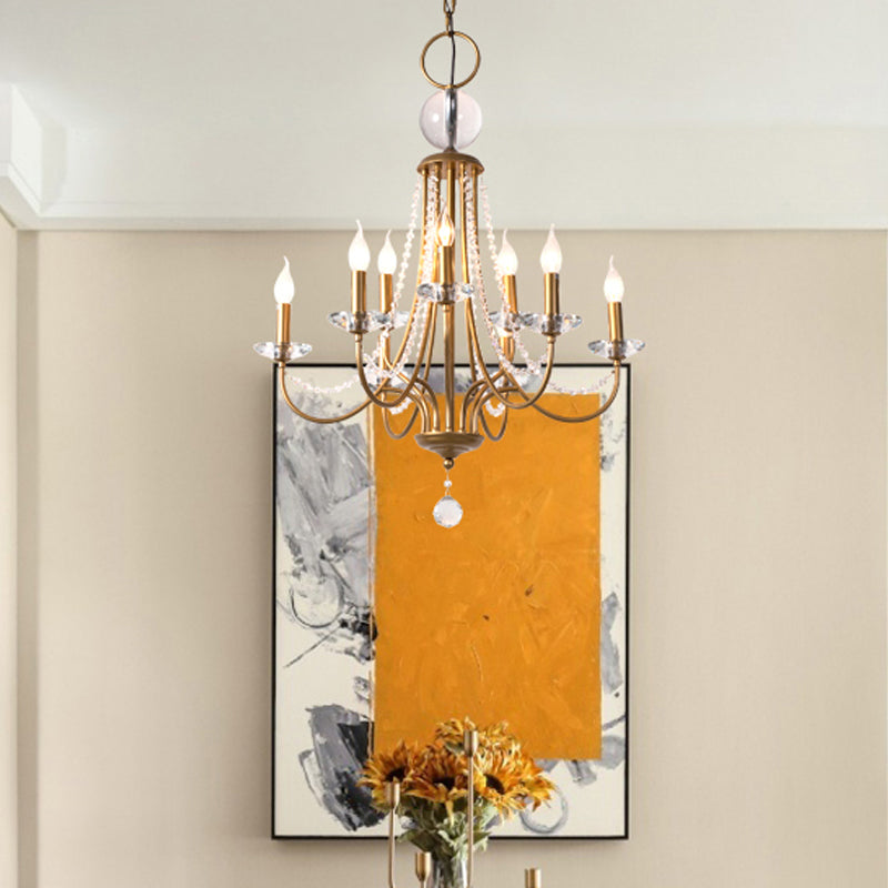 Crystal Candelabra Pendant Chandelier Lodge 9/12 Lights Living Room Hanging Ceiling Light in Brass Clearhalo 'Ceiling Lights' 'Chandeliers' Lighting' options 326352