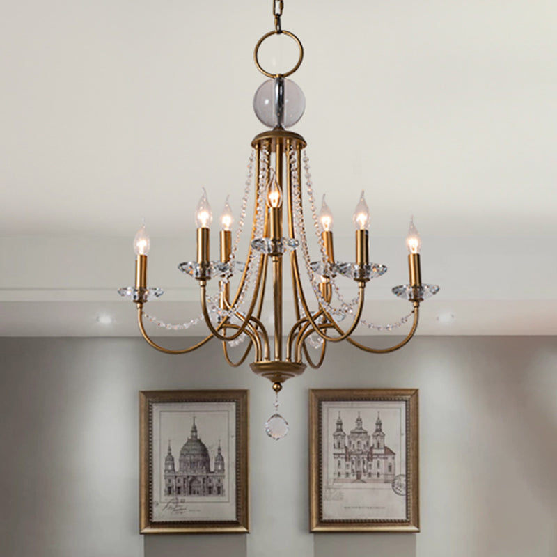 Crystal Candelabra Pendant Chandelier Lodge 9/12 Lights Living Room Hanging Ceiling Light in Brass Clearhalo 'Ceiling Lights' 'Chandeliers' Lighting' options 326353