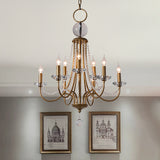 Crystal Candelabra Pendant Chandelier Lodge 9/12 Lights Living Room Hanging Ceiling Light in Brass Clearhalo 'Ceiling Lights' 'Chandeliers' Lighting' options 326353