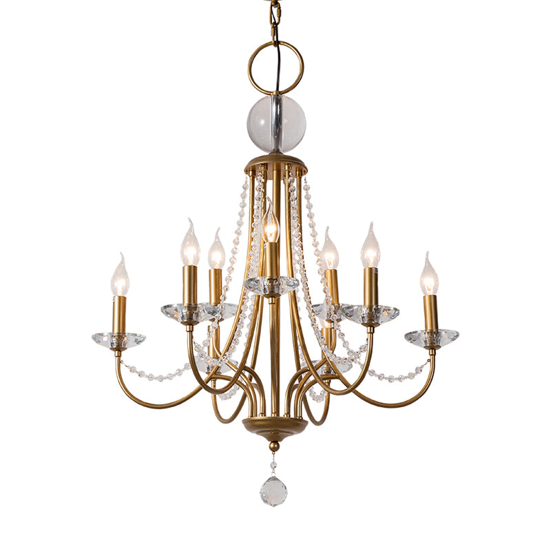 Crystal Candelabra Pendant Chandelier Lodge 9/12 Lights Living Room Hanging Ceiling Light in Brass Clearhalo 'Ceiling Lights' 'Chandeliers' Lighting' options 326355