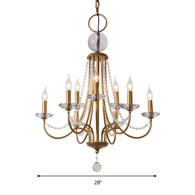 Crystal Candelabra Pendant Chandelier Lodge 9/12 Lights Living Room Hanging Ceiling Light in Brass Clearhalo 'Ceiling Lights' 'Chandeliers' Lighting' options 326356