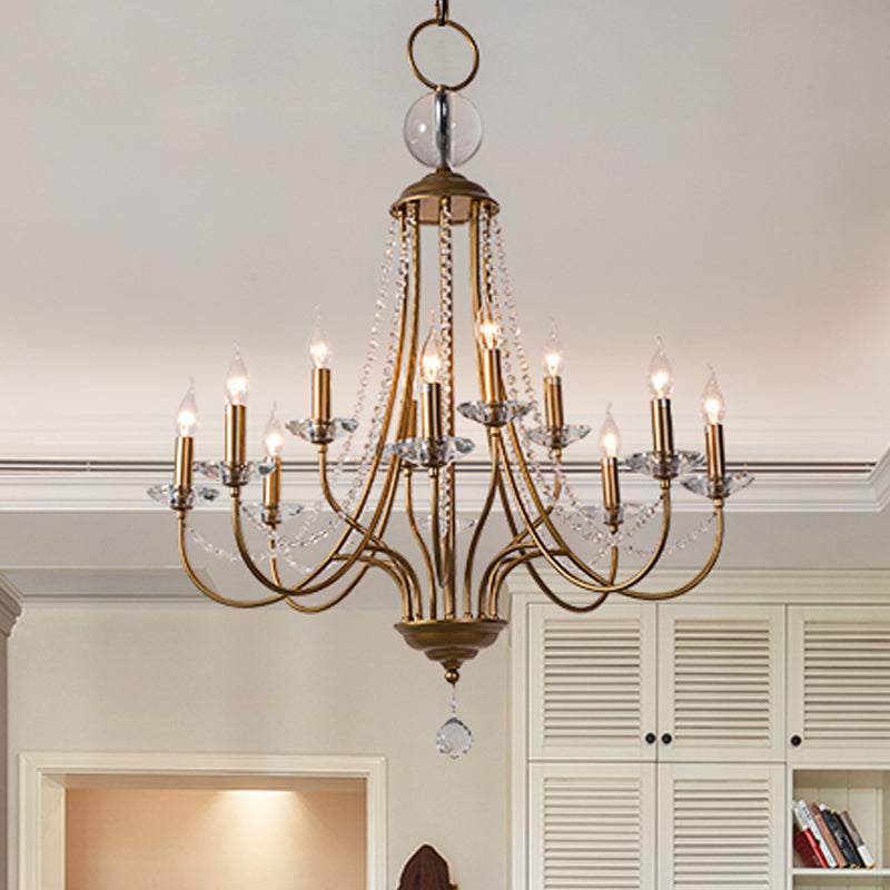 Crystal Candelabra Pendant Chandelier Lodge 9/12 Lights Living Room Hanging Ceiling Light in Brass Clearhalo 'Ceiling Lights' 'Chandeliers' Lighting' options 326357