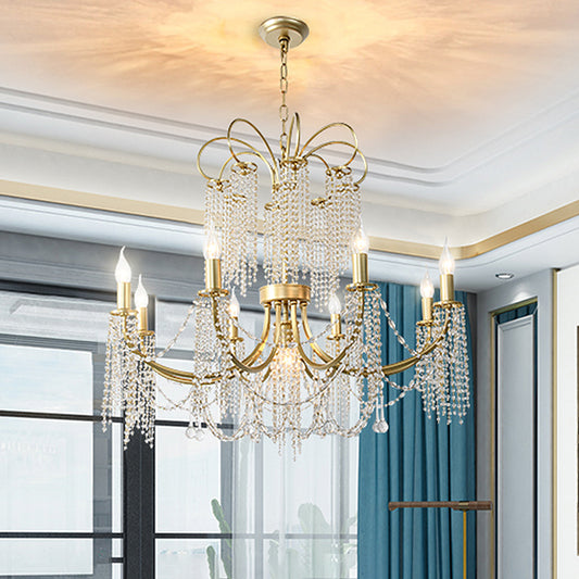 Crystal Gold Ceiling Chandelier Beaded 6/8 Lights Traditional Hanging Pendant Light for Living Room Clearhalo 'Ceiling Lights' 'Chandeliers' Lighting' options 326362