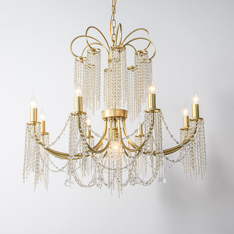 Crystal Gold Ceiling Chandelier Beaded 6/8 Lights Traditional Hanging Pendant Light for Living Room Clearhalo 'Ceiling Lights' 'Chandeliers' Lighting' options 326363