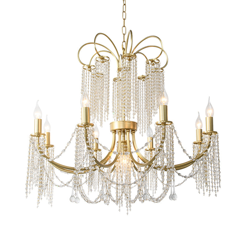 Crystal Gold Ceiling Chandelier Beaded 6/8 Lights Traditional Hanging Pendant Light for Living Room Clearhalo 'Ceiling Lights' 'Chandeliers' Lighting' options 326364