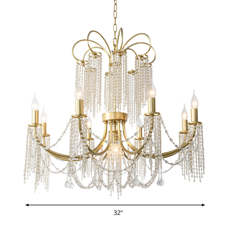 Crystal Gold Ceiling Chandelier Beaded 6/8 Lights Traditional Hanging Pendant Light for Living Room Clearhalo 'Ceiling Lights' 'Chandeliers' Lighting' options 326365