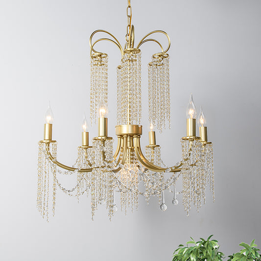 Crystal Gold Ceiling Chandelier Beaded 6/8 Lights Traditional Hanging Pendant Light for Living Room Clearhalo 'Ceiling Lights' 'Chandeliers' Lighting' options 326366