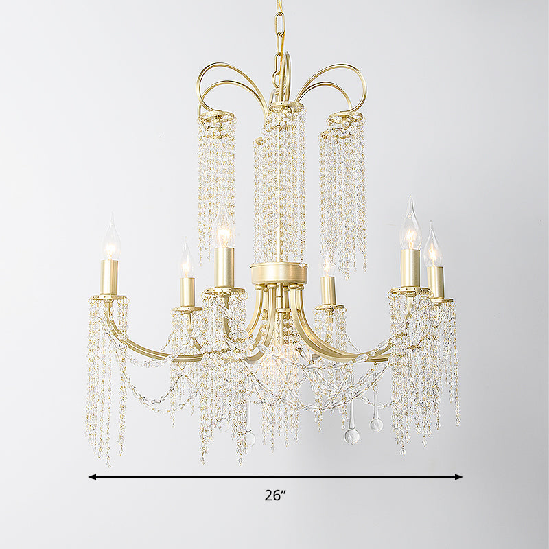 Crystal Gold Ceiling Chandelier Beaded 6/8 Lights Traditional Hanging Pendant Light for Living Room Clearhalo 'Ceiling Lights' 'Chandeliers' Lighting' options 326368