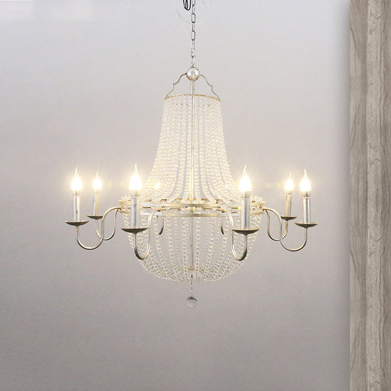 Minimalism Beaded Hanging Chandelier 6 Lights Crystal Pendant Lamp in Silver for Living Room Clearhalo 'Ceiling Lights' 'Chandeliers' Lighting' options 326369