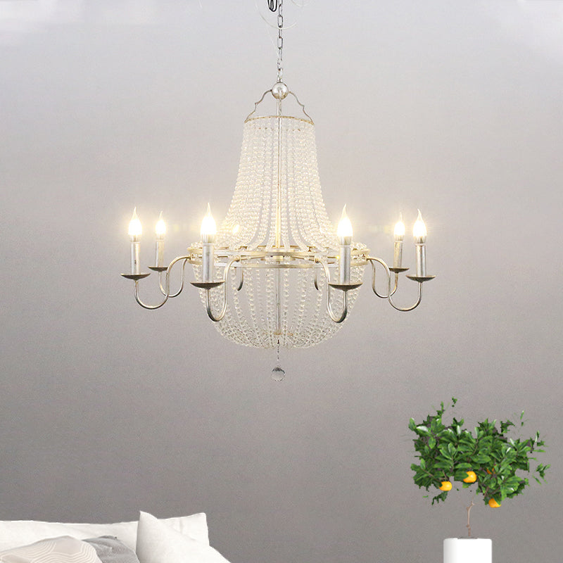 Minimalism Beaded Hanging Chandelier 6 Lights Crystal Pendant Lamp in Silver for Living Room Clearhalo 'Ceiling Lights' 'Chandeliers' Lighting' options 326371