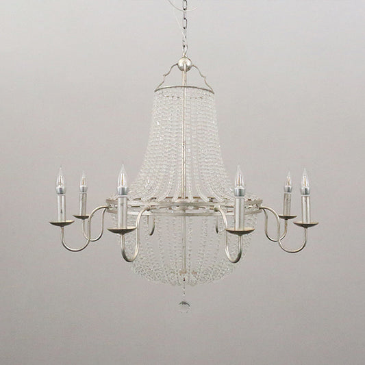 Minimalism Beaded Hanging Chandelier 6 Lights Crystal Pendant Lamp in Silver for Living Room Clearhalo 'Ceiling Lights' 'Chandeliers' Lighting' options 326372